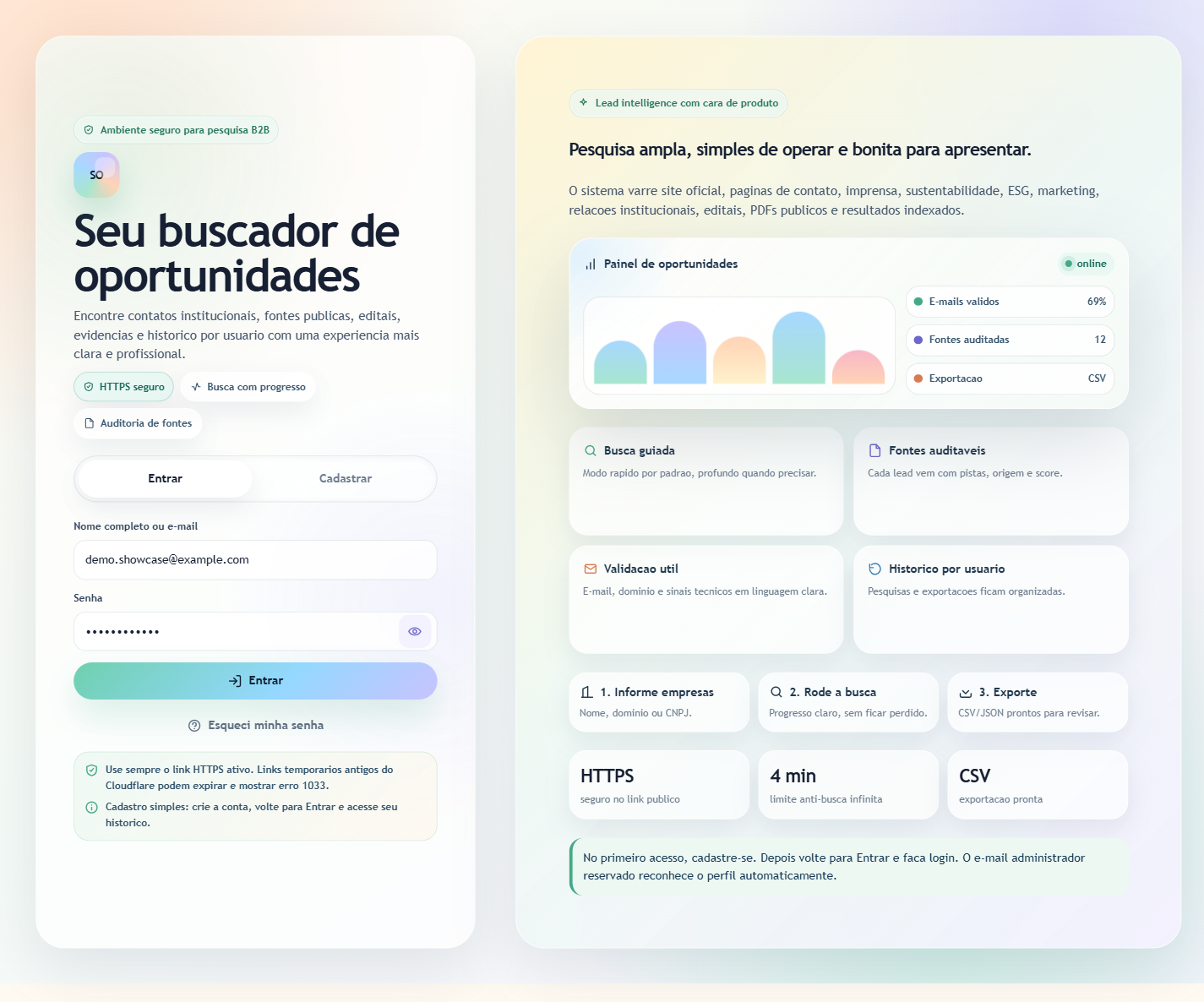 Tela de login do produto